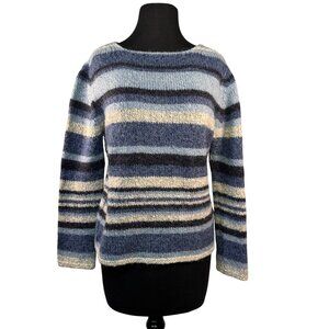 Marks & Spencer St Michael Womens Wool & Mohair Blend Striped Sweater UK 10 Blue